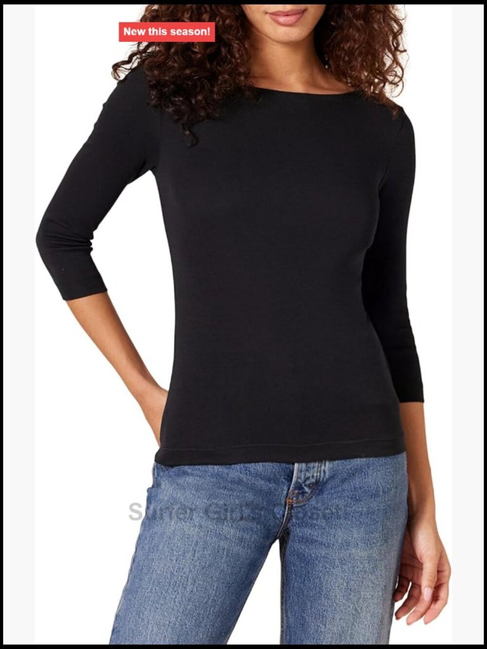Women's Slim-Fit 3/4 Sleeve Boat Neck Cotton Modal Micro Rib T-Shirt